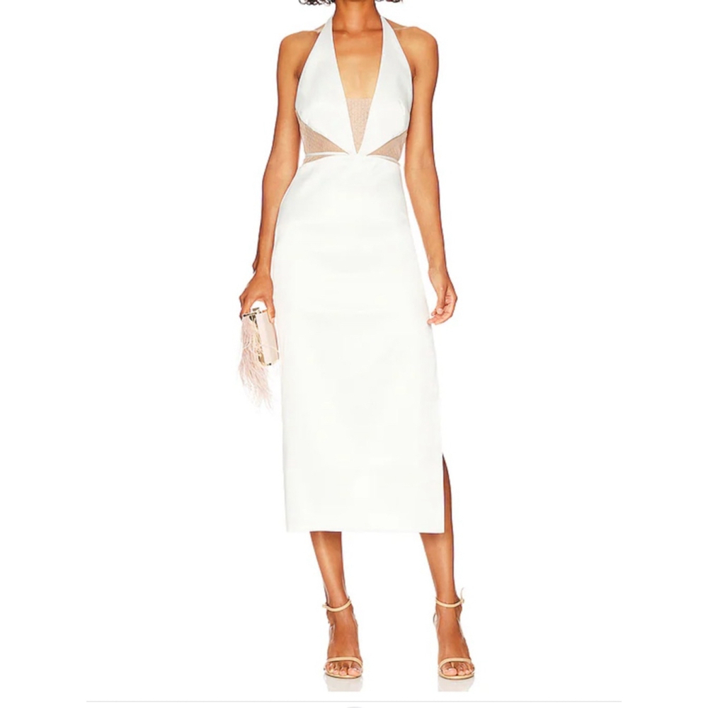 NWT Revolve NBD Small Eliana Sateen Midi Dress White open back halter MSRP $248